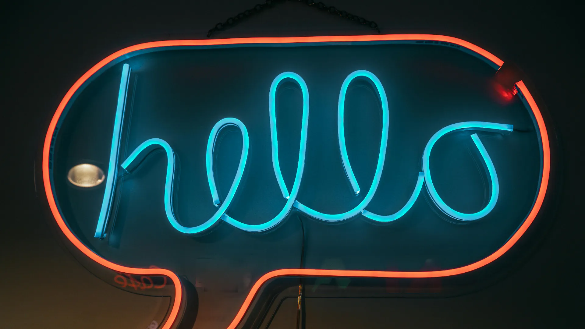 A neon sign saying 'hello'